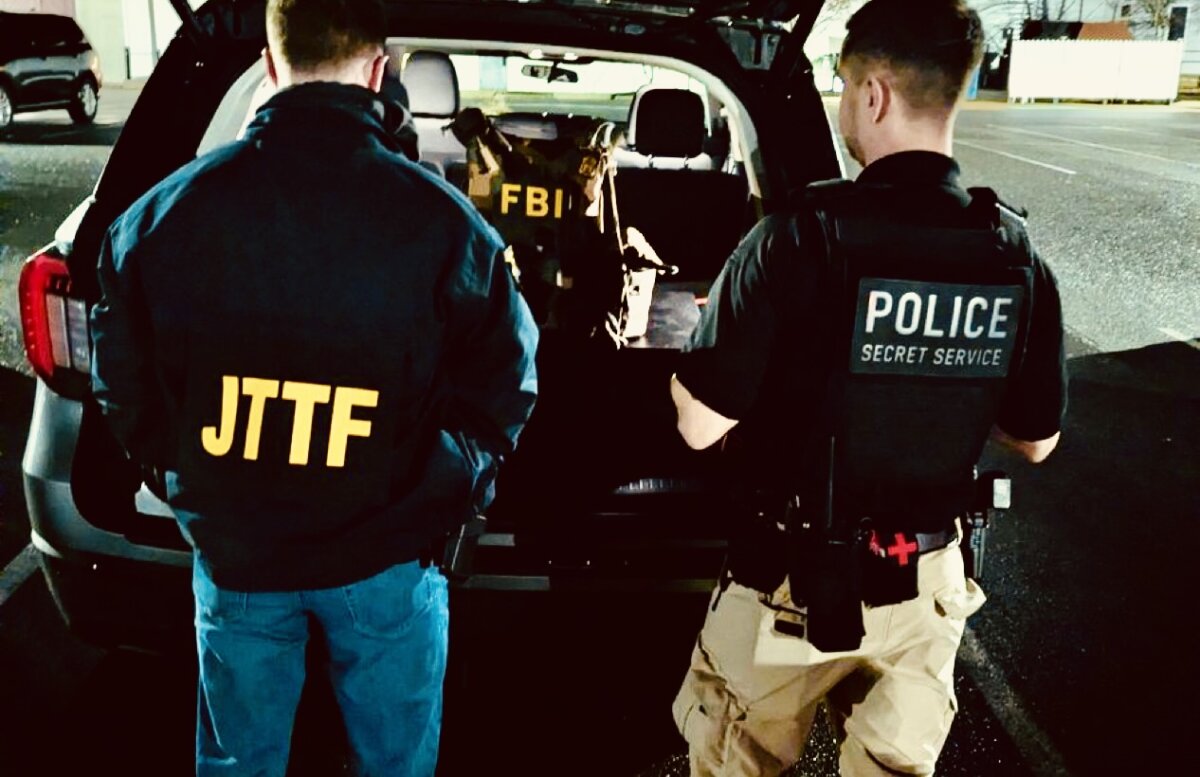 Special agents and officers on the FBI Boston's Western Massachusetts Joint Terrorism Task Force arrested Andrew D. Emerald, of Great Barrington, Mass., April 1, 2026, for allegedly threatening to injure and kill President Donald Trump. (FBI)