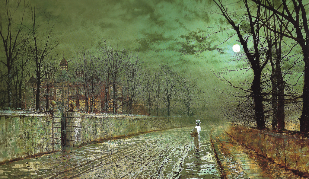 "A Moonlit Evening," 1880, by John Atkinson Grimshaw. Thyssen-Bornemisza National Museum, Madrid. (Public Domain)