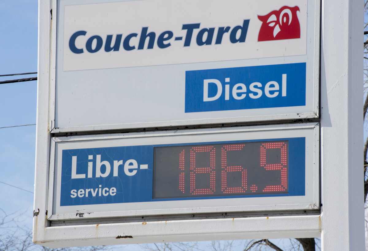 Gasoline prices are shown in Montreal, on March 4, 2022. (The Canadian Press/Graham Hughes)