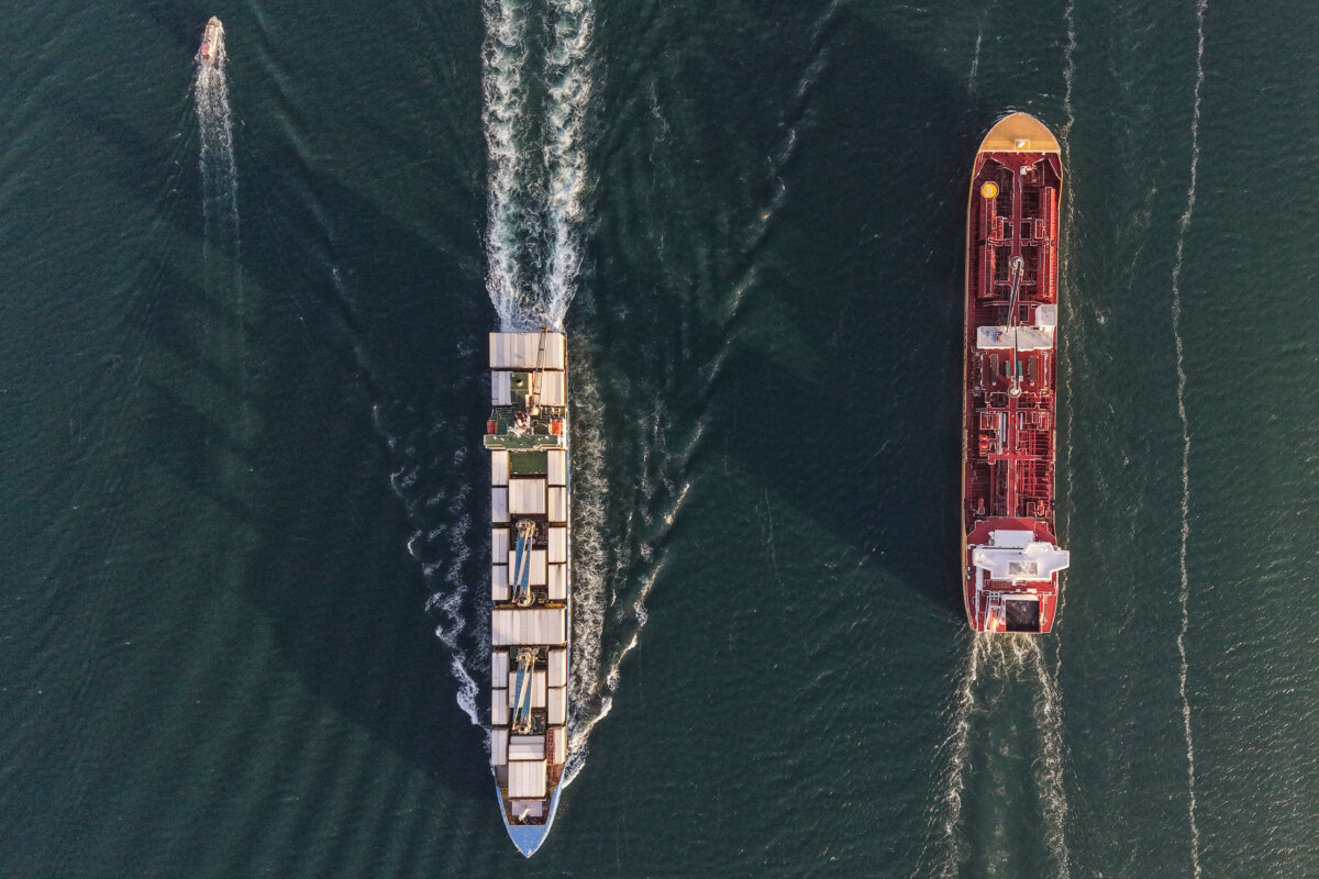 A bulk carrier and a cargo ship transit the Panama Canal in Panama City on March 12, 2026. (Matias Delacroix/AP Photo)