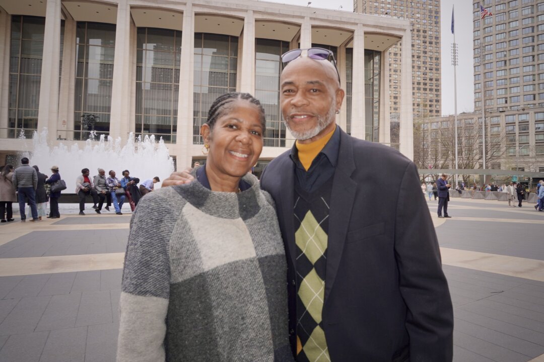 Donnell Cooke and his wife, Deborah, at the David H. Koch Theater, in New York City, on April 4, 2026. (Sally Sun/The Epoch Times)