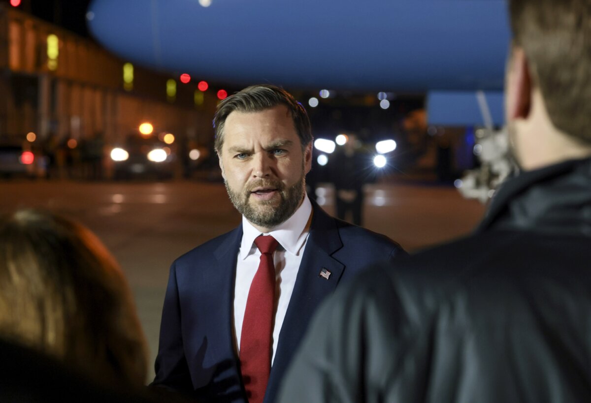 Vice President JD Vance speaks to the media before boarding Air Force Two to return to Washington after the White House announced he would be leading the U.S. delegation in upcoming peace talks with Iran, from Budapest Ferenc Liszt International Airport in Hungary on April 8, 2026. (Jonathan Ernst/Pool via Reuters)