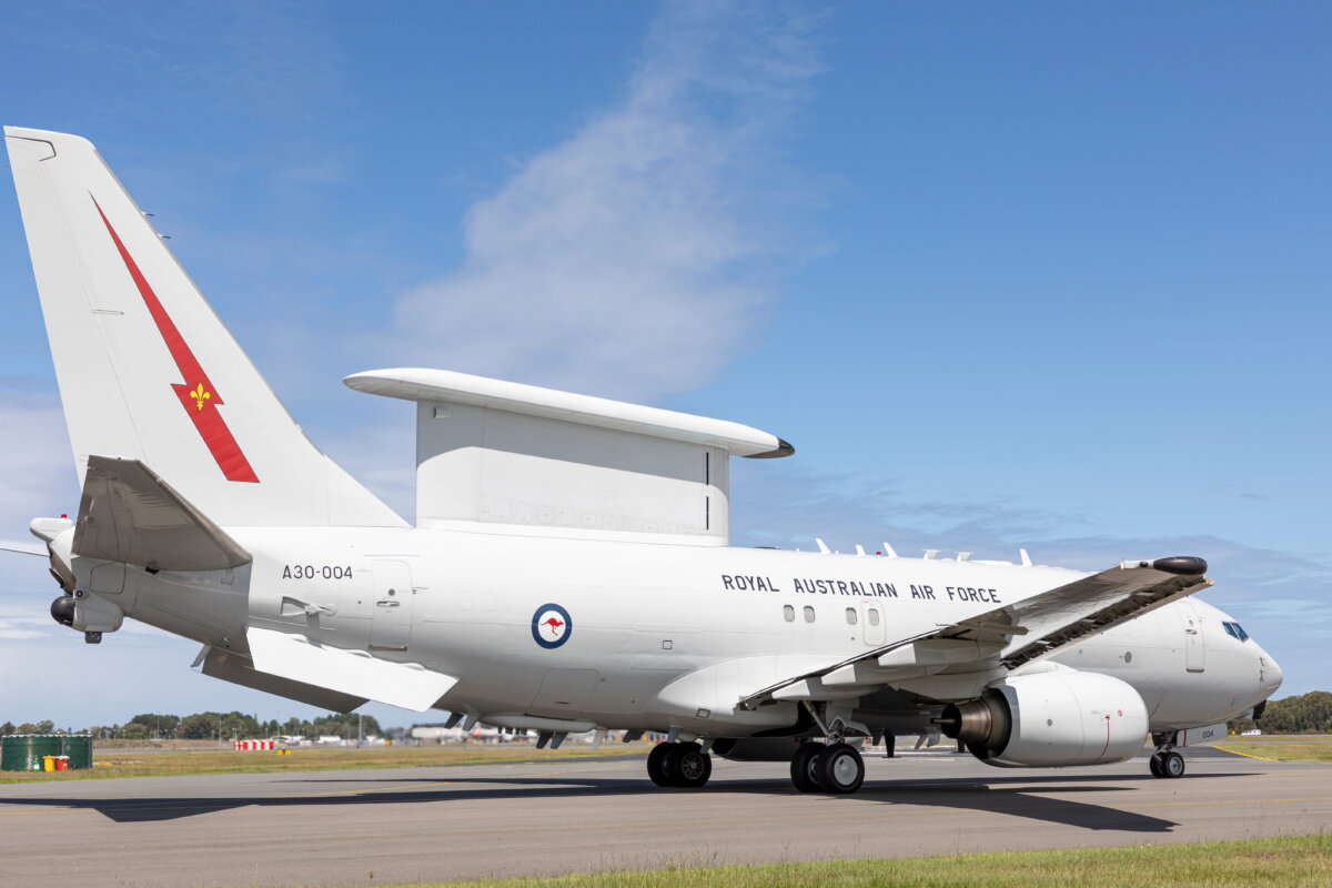 A Royal Australian Air Force E-7A Wedgetail aircraft from No 2 Squadron, departs RAAF Base Williamtown, NSW in Australia on March 10, 2026. (Courtesy of the Australian Department of Defence)