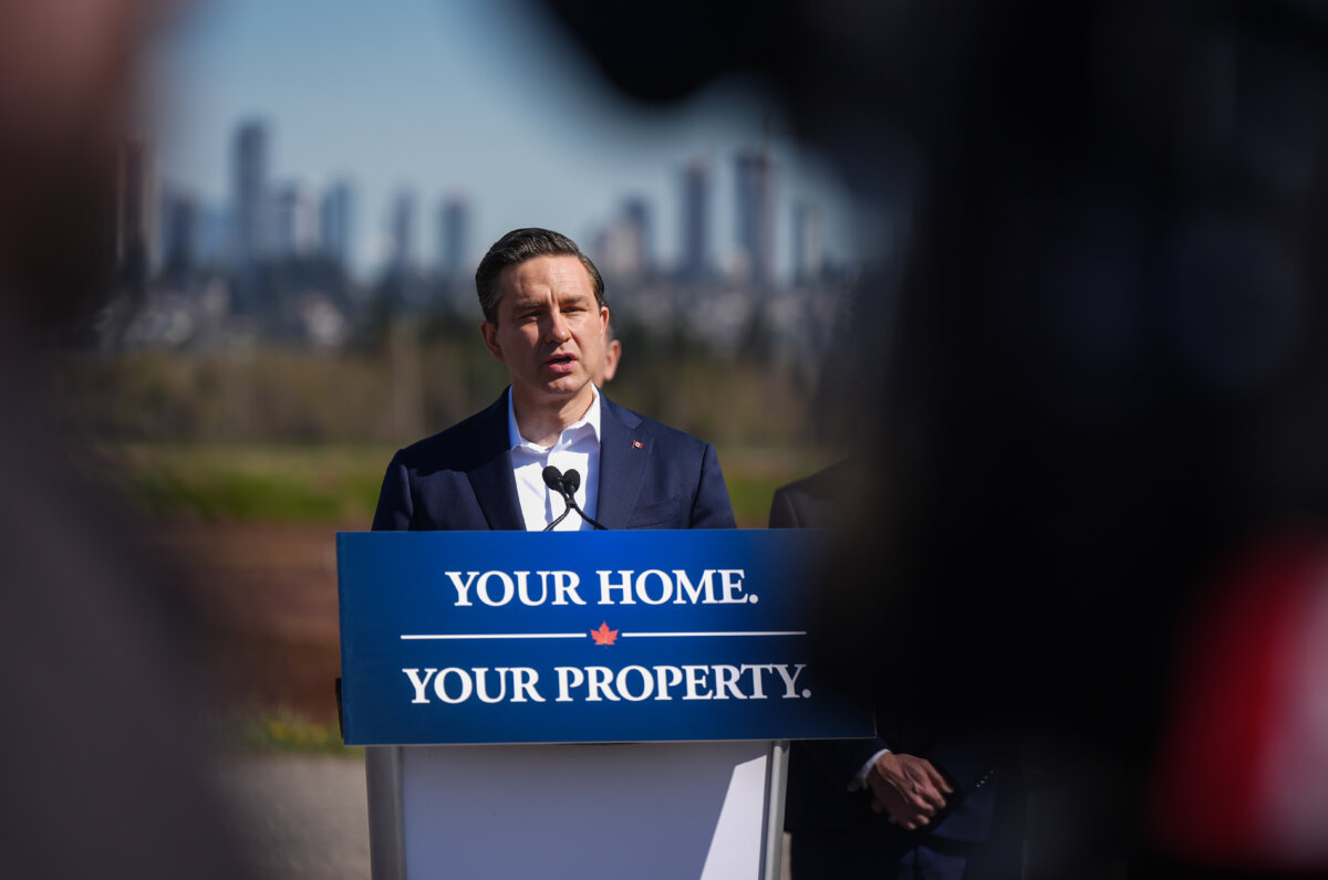Conservative Leader Pierre Poilievre speaks during a news conference at a farm in Richmond, B.C., on April 9, 2026. (The Canadian Press/Darryl Dyck)