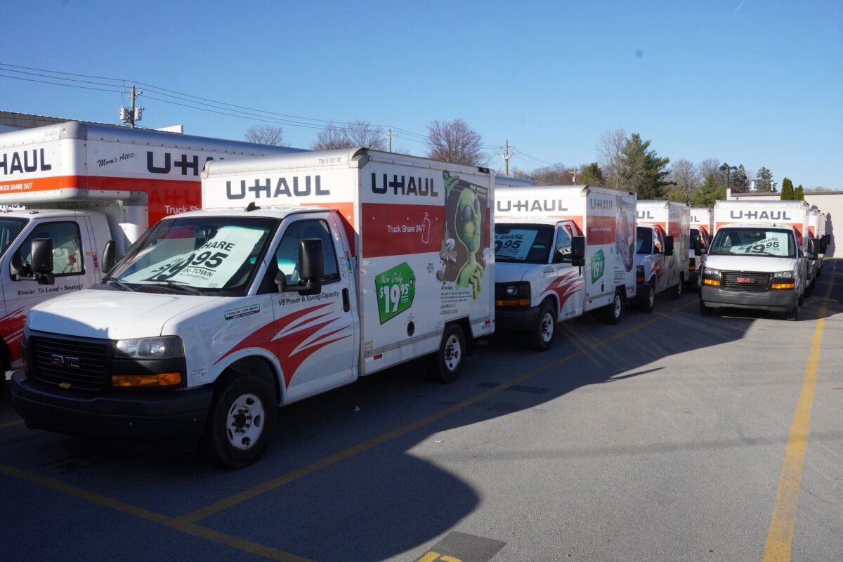 A U-Haul parking lot in Middletown, N.Y., on April 8, 2026. (Oliver Mantyk/The Epoch Times)