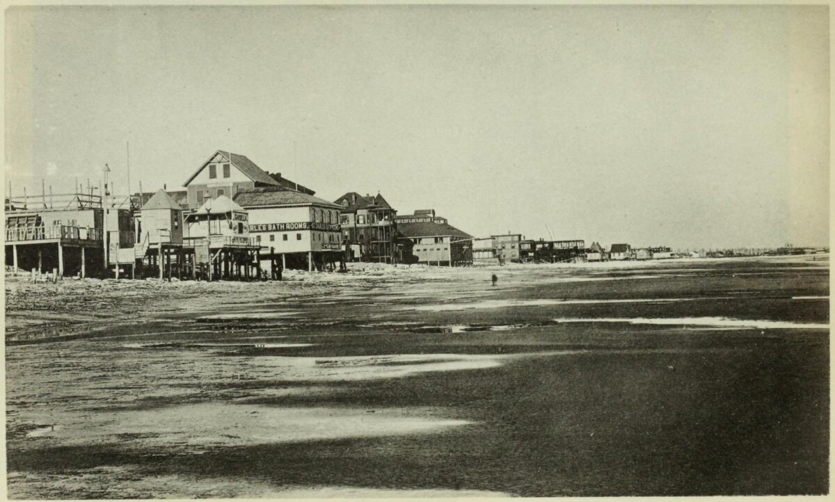 Revere Beach in Boston, 1892. Charles Oldrieve first tried walking at the beach in 1888. (Public Domain)