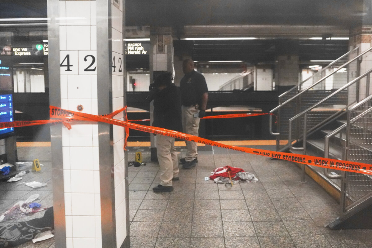 Police investigate the scene after a reported stabbing and shooting at the Grand Central subway station in New York City on April 11, 2026. (Ryan Murphy/AP Photo)