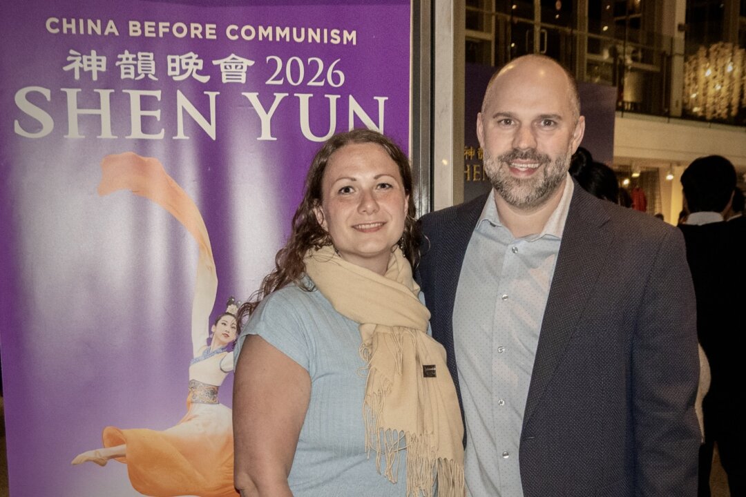 Derek and Chantelle Thebault enjoyed Shen Yun Performing Arts at the Queen Elizabeth Theatre on April 11, 2026. (Jane Yang/The Epoch Times)