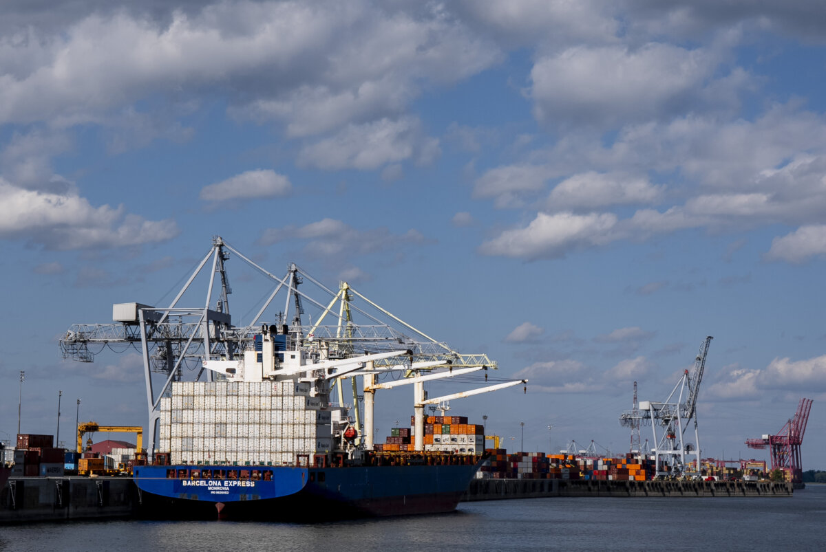 Shipping containers in the Port of Montreal are photographed in Montreal on Sept. 11, 2025. (The Canadian Press/Christopher Katsarov)