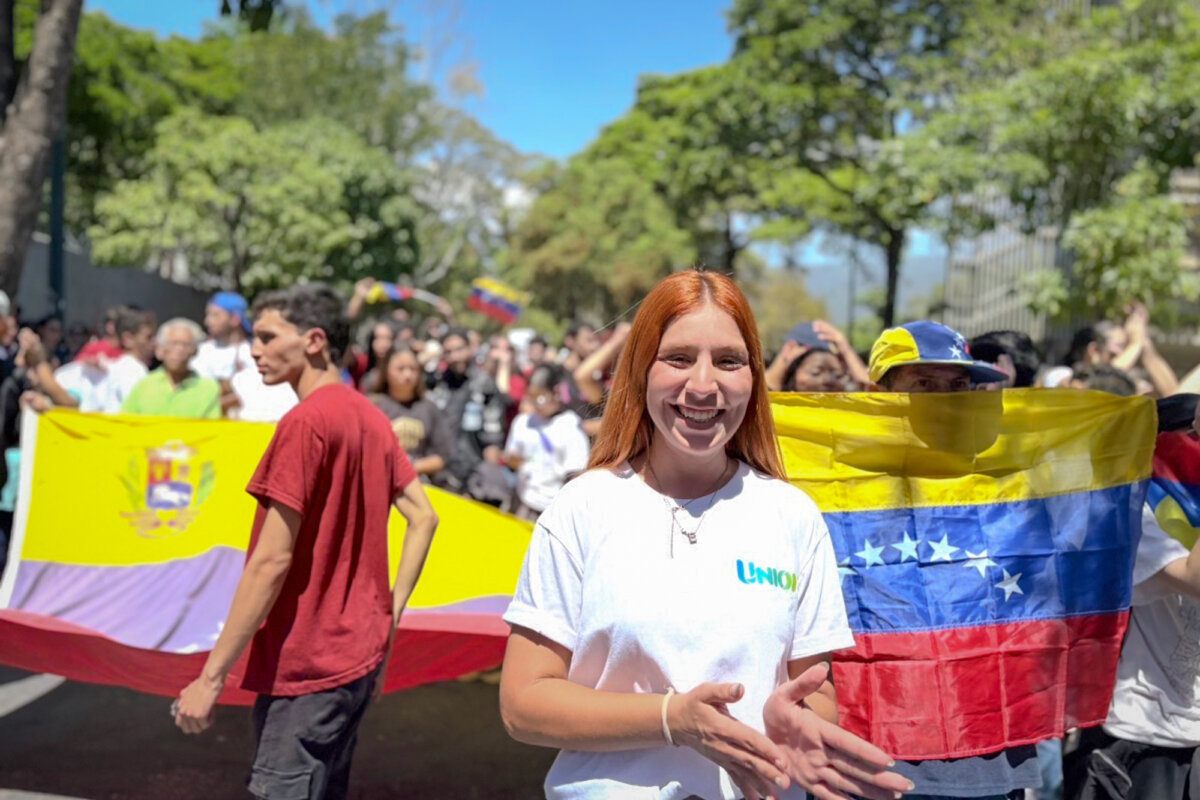 Oriana Campos, 24, who is part of a student political opposition group in Venezuela, poses for a photo during a protest at the Central University of Venezuela in Caracas, Venezuela, on Feb. 12, 2026. Right now, Campos said that priorities need to be put on water, electricity, and workers’ purchasing power. (Courtesy of Oriana Campos)