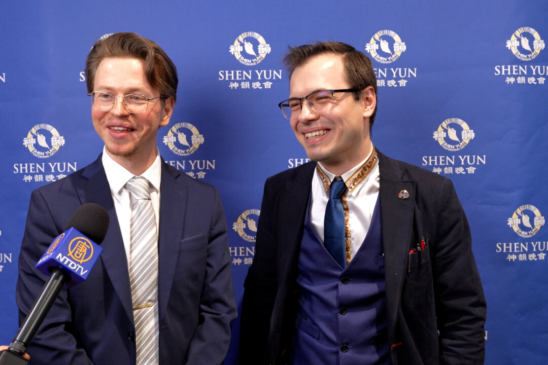 Brothers Joseph and Michel Briguet attend Shen Yun in Lyon, France, on April 11, 2026. (NTD)
