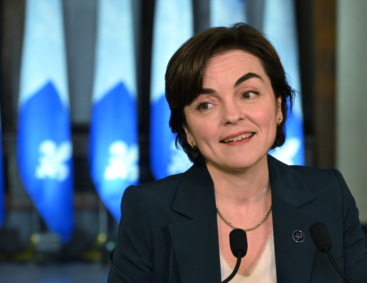 Christine Fréchette, newly elected Coalition Avenir Québec leader and Quebec premier-designate, speaks at a news conference in Quebec City, on April 13, 2026. (The Canadian Press/Jacques Boissinot)