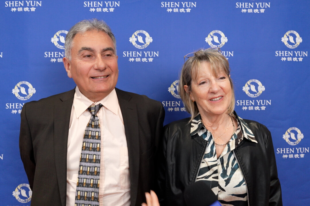 Yvan Ruzand and Mireille Rubat attend Shen Yun Performing Arts at the Amphithéâtre 3000 in Lyon, France, on April 11, 2026. (NTD)