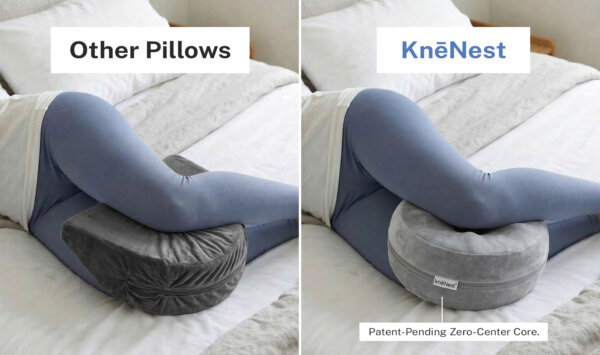 KnēNest – a new knee pillow that provides precise support while you sleep, helping to prevent and reverse the damage caused by side sleeping.