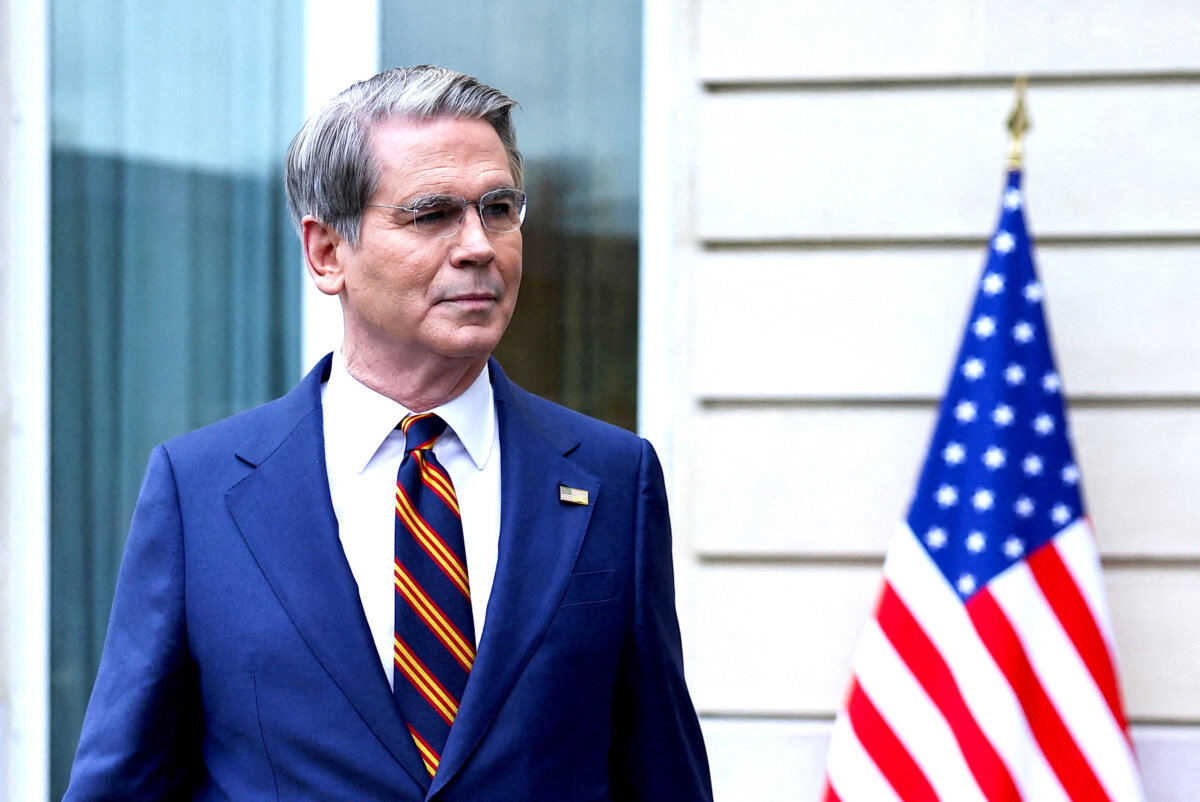 U.S. Treasury Secretary Scott Bessent looks on as he speaks to the media after two days of meetings with a Chinese delegation, in Paris, France, on March 16, 2026. (Abdul Saboor/Reuters)