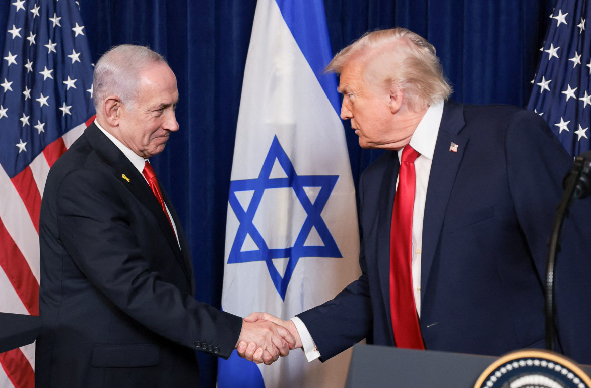 U.S. President Donald Trump and Israeli Prime Minister Benjamin Netanyahu hold a press conference after meeting at Trump’s Mar-a-Lago resort in Palm Beach, Florida, on Dec. 29, 2025. (Jonathan Ernst/Reuters)