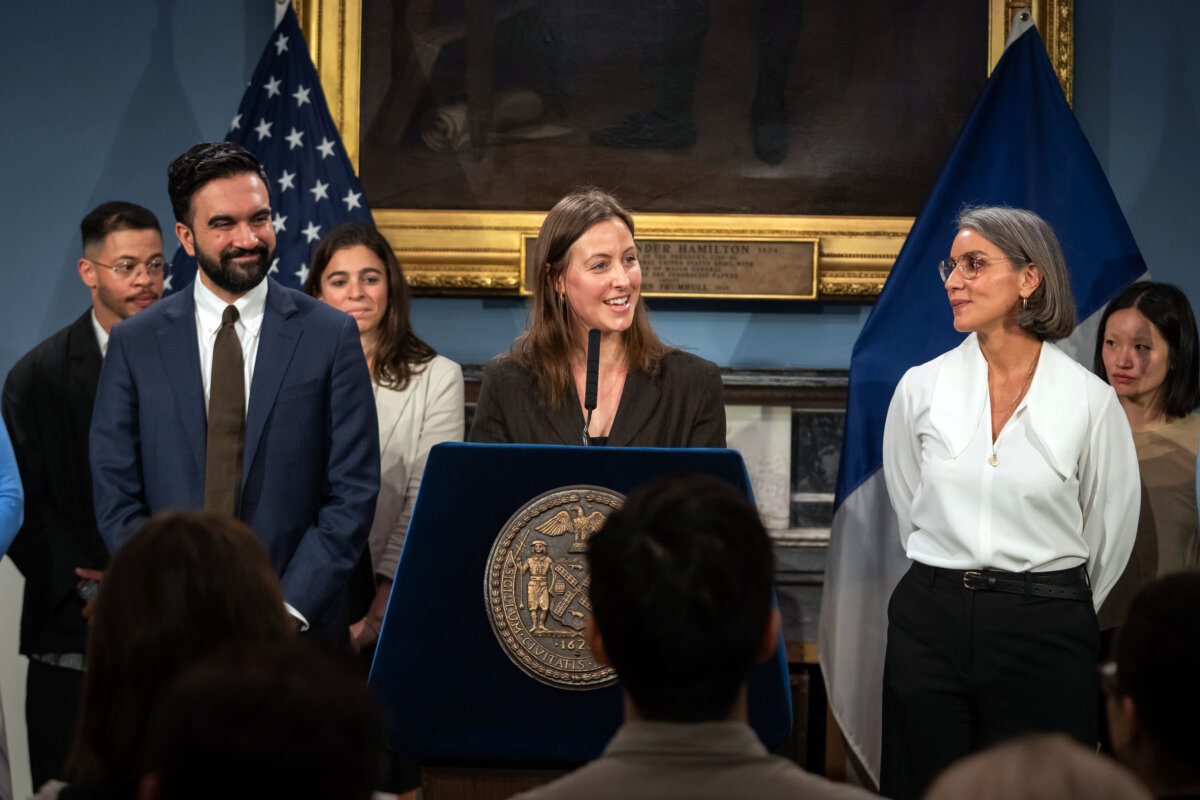 New York Mayor Zohran Mamdani (L) and chief of staff Elle Bisgaard-Church (C) at City Hall on April 16, 2026. (Ed Reed/Mayoral Photography Office)