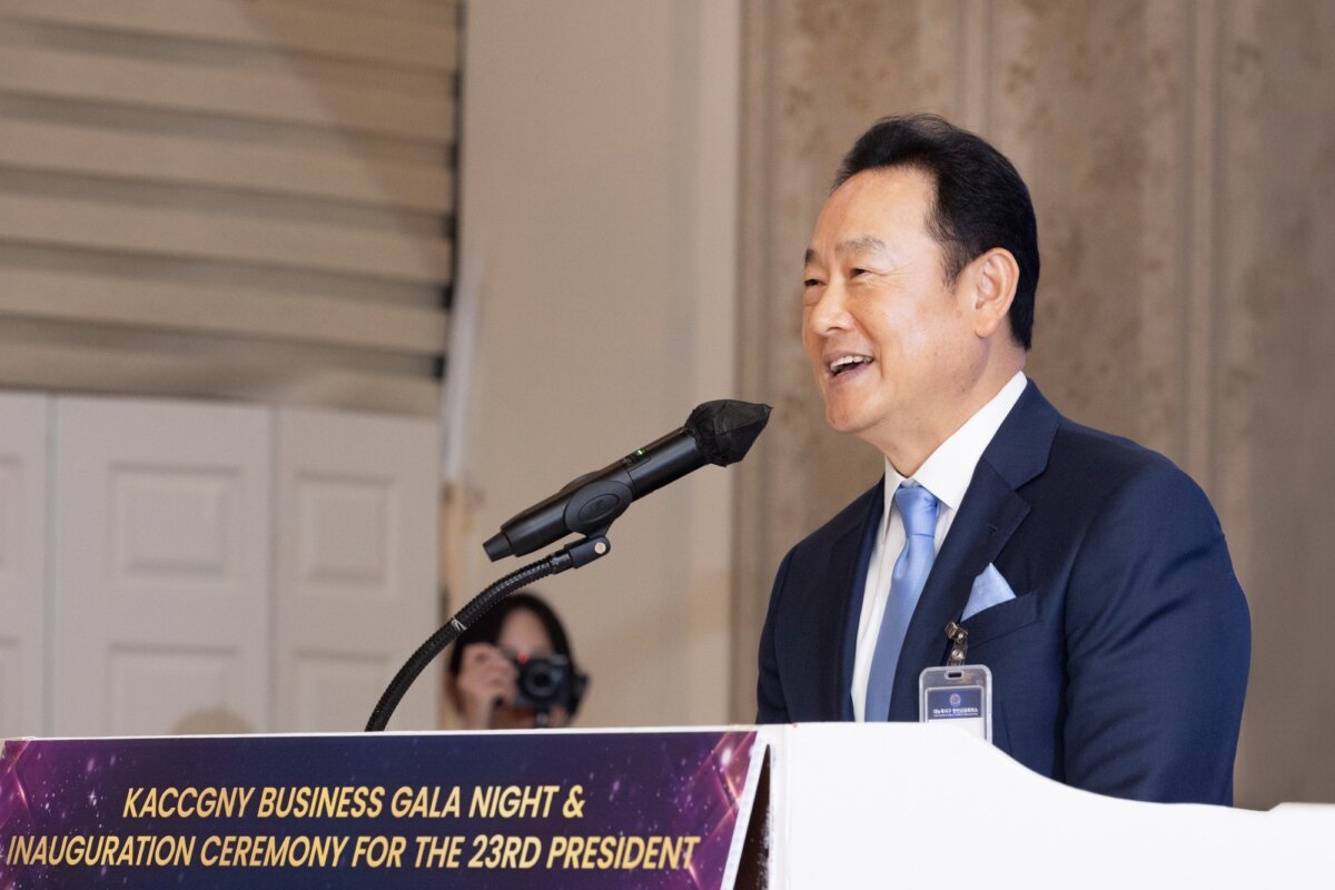 The Korean American Chamber of Commerce of Greater New York holds its “Business Night & 23rd President Moon Cho’s Inauguration Ceremony” at Demos Banquet Hall in Flushing, New York City, on April 2, 2026. (The Korean American Chamber of Commerce of Greater New York)