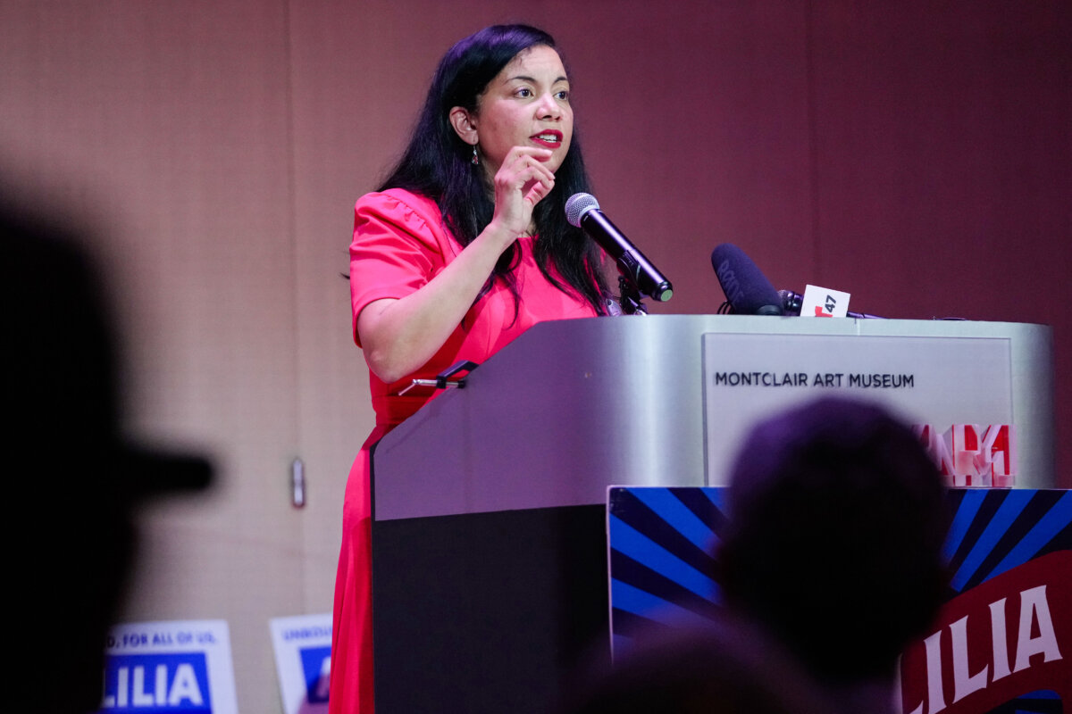 Analilia Mejia speaks to supporters after winning New Jersey's 11th Congressional District special election, in Montclair, N.J., on April 16, 2026. (Frank Franklin II/AP Photo)