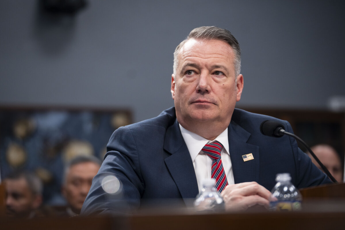 Todd Lyons, acting director for Immigration and Customs Enforcement, testifies on Capitol Hill in Washington on April 16, 2026. (Madalina Kilroy/The Epoch Times)