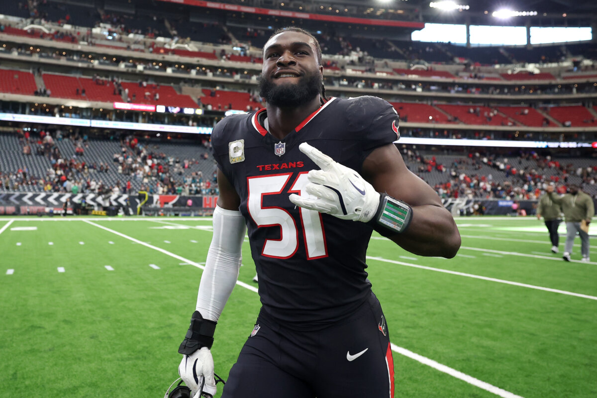 Will Anderson Jr. #51 of the Houston Texans celebrates the 36–29 win against the Jacksonville Jaguars in the game at NRG Stadium in Houston, Texas, on Nov. 9, 2025. (Tim Warner/Getty Images)