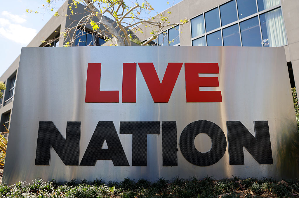 The Live Nation logo is displayed at a Live Nation corporate office in Beverly Hills, Calif., on March 9, 2026. (Mario Tama/Getty Images)