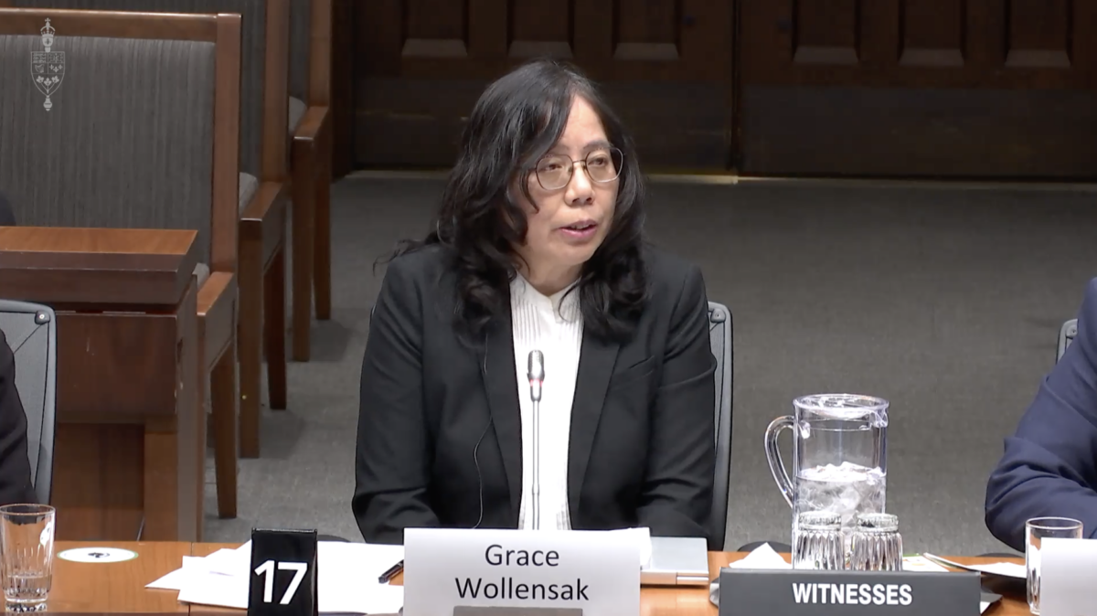 Grace Wollensak, national coordinator of the Falun Dafa Association of Canada, testifies before the House of Commons Subcommittee on International Human Rights in Ottawa on April 20, 2026. (House of Commons/Screenshot via The Epoch Times)