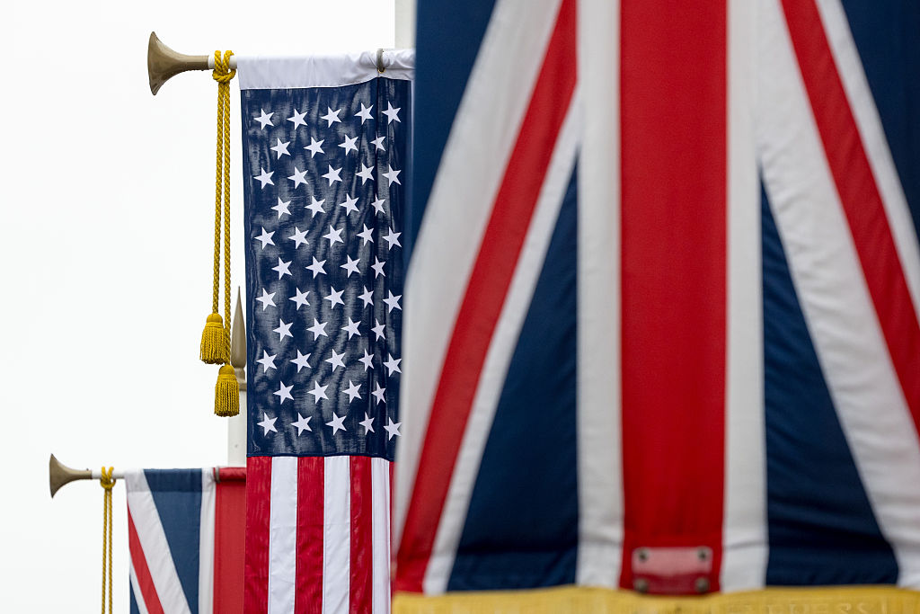 Flags of the United States and Union Jacks hang along the High Street during the state visit by U.S. President Donald Trump outside Windsor Castle in Windsor, England, on Sept. 17, 2025. (Jack Taylor/Getty Images)