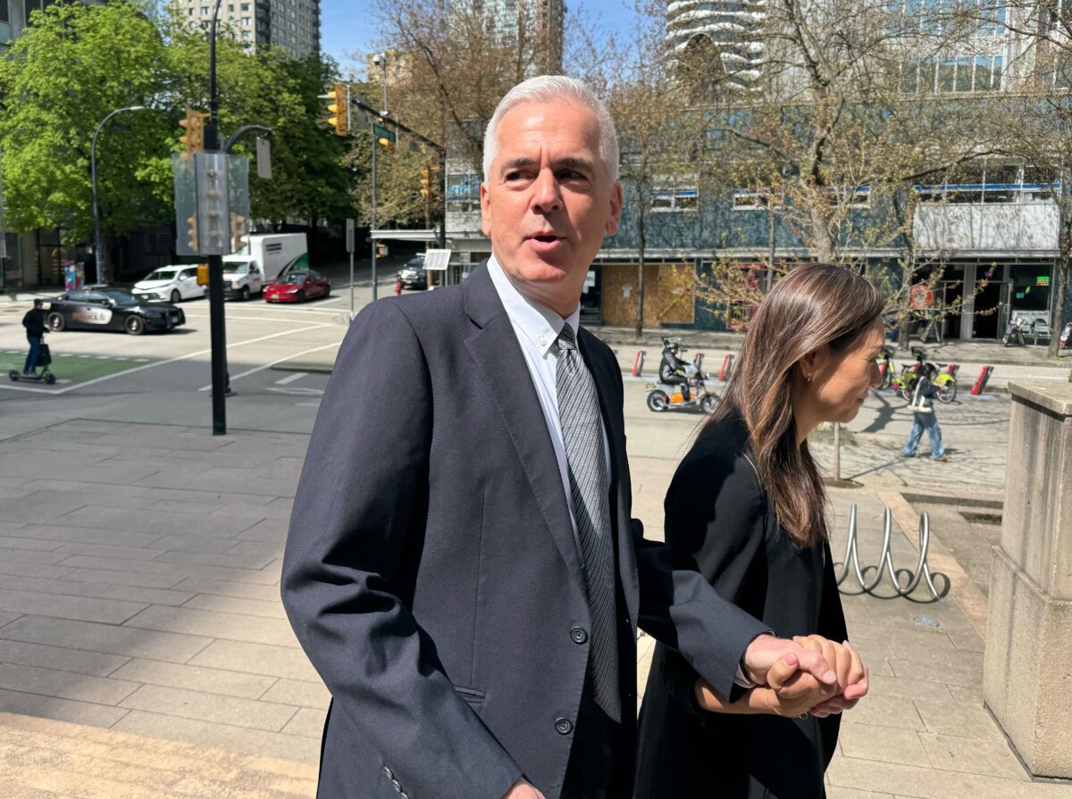 William Majcher, a former RCMP officer, is pictured outside B.C. Supreme Court in Vancouver as his trial got underway on April 20, 2026. (The Canadian Press/Brenna Owen)