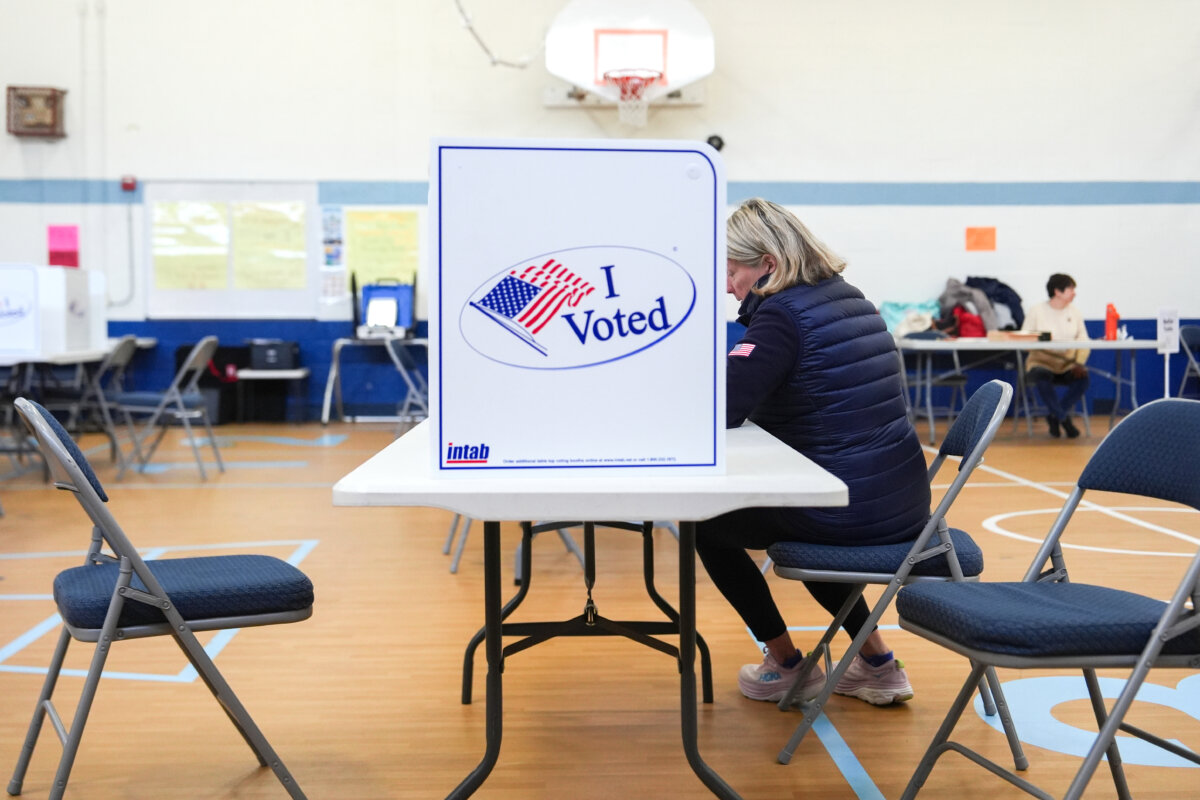 A person votes in the Virginia redistricting referendum at Lyles-Crouch Traditional Academy, in Alexandria, Va on April 21, 2026. (Julia Demaree Nikhinson/AP Photo)
