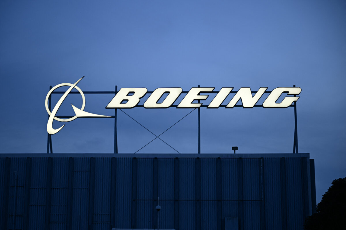 The Boeing logo is displayed outside of company offices near Los Angeles International Airport in El Segundo, Calif., on Jan. 18, 2024. (Patrick T. Fallon/AFP via Getty Images)