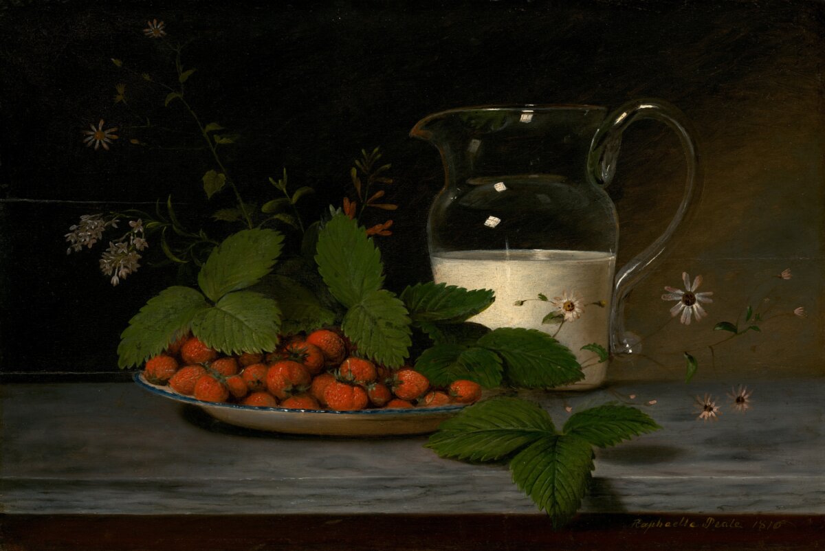 "Strawberries and Cream," 1816, by Raphaelle Peale. Whether Peale portrayed humble or fine foods, he always created a feast for the senses. National Gallery of Art, Washington. (Public Domain)