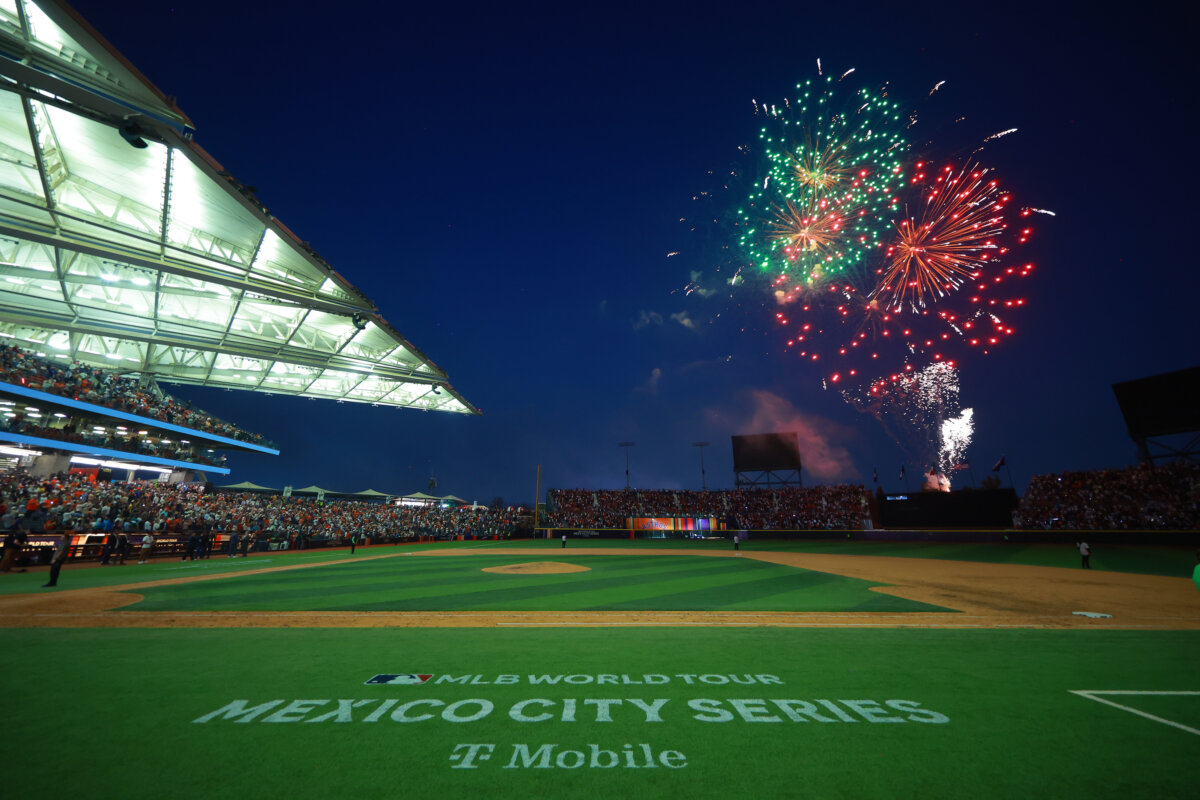 Fireworks after the MLB World Tour Mexico City Series between the Houston Astros and the Colorado Rockies at Estadio Alfredo Harp Helú in Mexico City on April 27, 2024. (Hector Vivas/Getty Images)