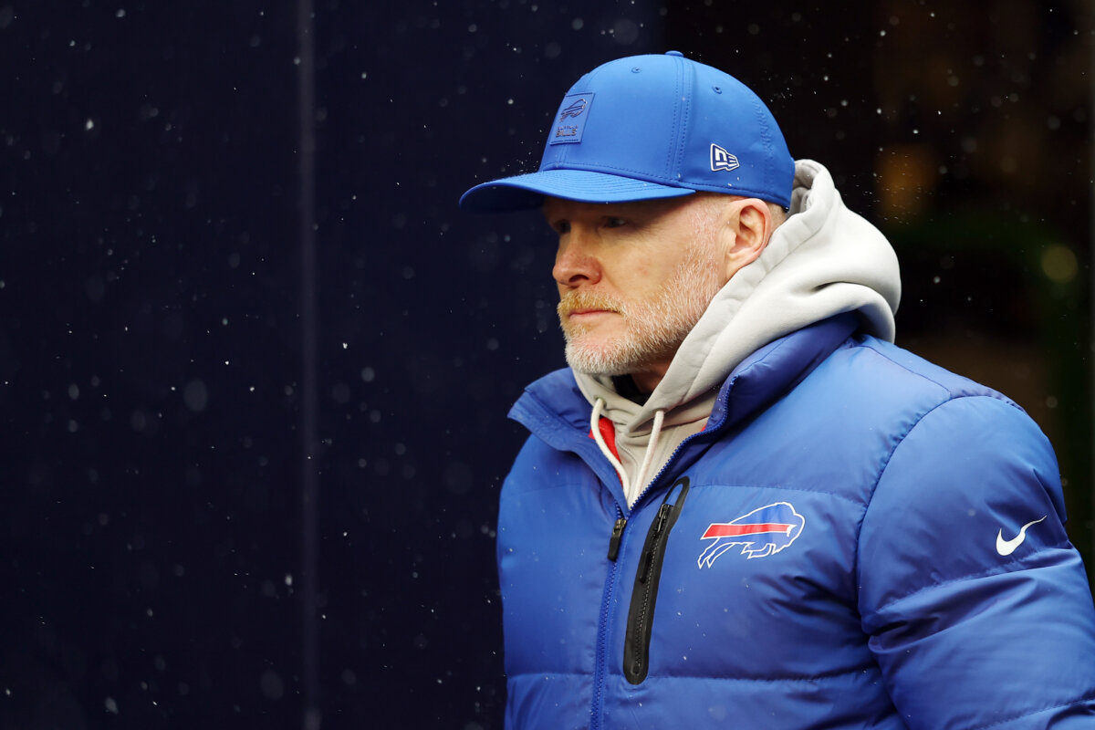 Head coach Sean McDermott of the Buffalo Bills takes the field against the New England Patriots at Gillette Stadium in Foxborough, Massachusetts, on Dec. 14, 2025. (Sarah Stier/Getty Images)