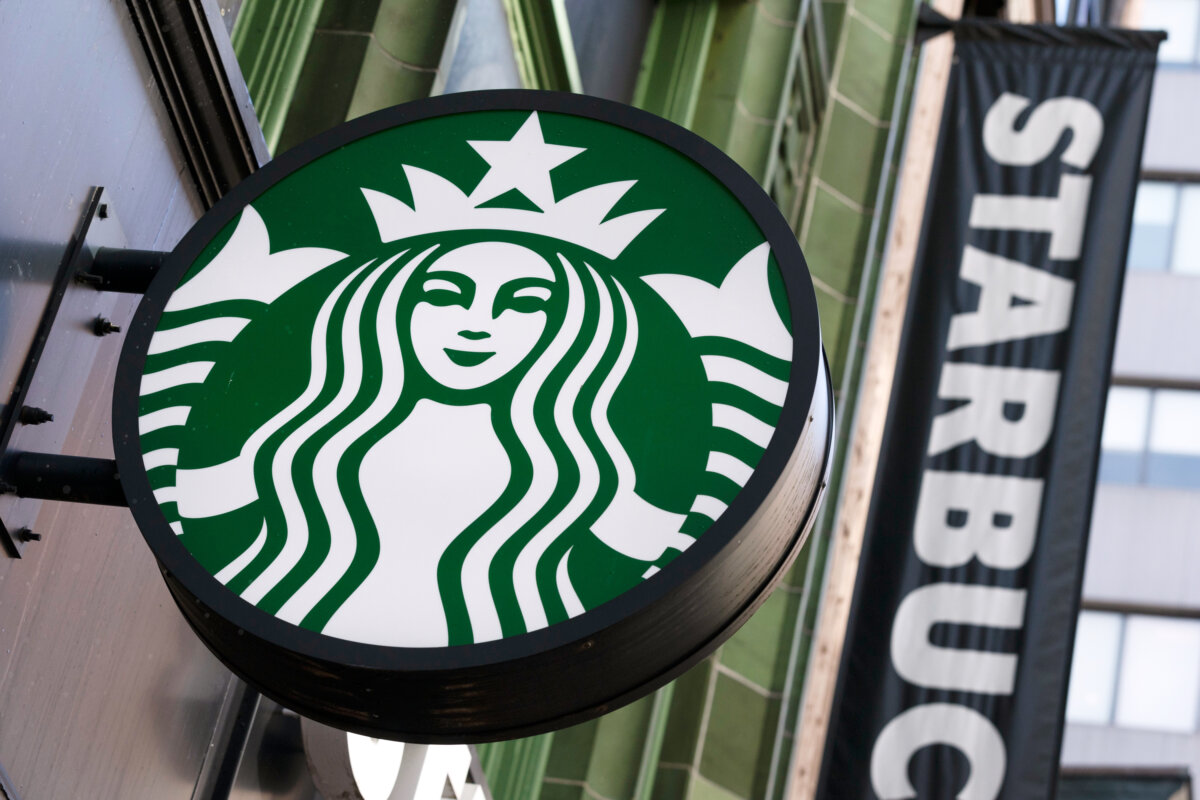 The Starbucks logo is seen on a storefront in Boston on Oct. 14, 2022. (Michael Dwyer/AP Photo)