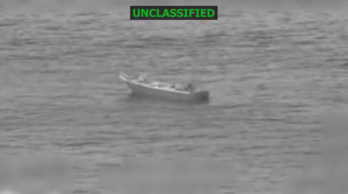 A screenshot from footage of a boat strike targeting drug trafficking in the Eastern Pacific on April 24, 2026. (U.S. Southern Command)