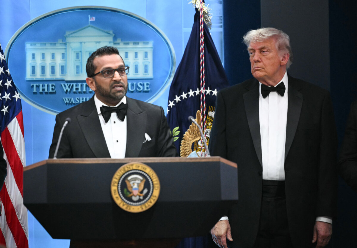 President Donald Trump listens as FBI Director Kash Patel speaks during a press briefing at the White House shortly after a shooting incident at the White House Correspondents' Dinner, in Washington on April 25, 2026. (Mandel Ngan/AFP via Getty Images)