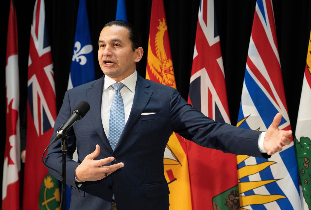 Manitoba Premier Wab Kinew speaks with reporters before the First Ministers Meeting in Ottawa on Jan. 29, 2026. (The Canadian Press/Adrian Wyld)