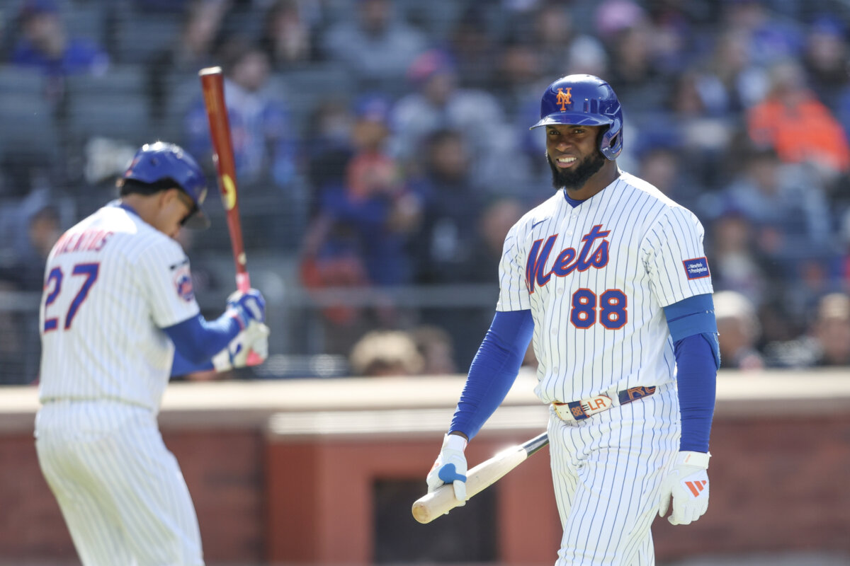 Luis Robert Jr. (88) of the New York Mets walks back to the dugout after striking out during the eighth inning of game one of a doubleheader against the Colorado Rockies at Citi Field in the Queens borough of New York City on April 26, 2026. (Heather Khalifa/Getty Images)