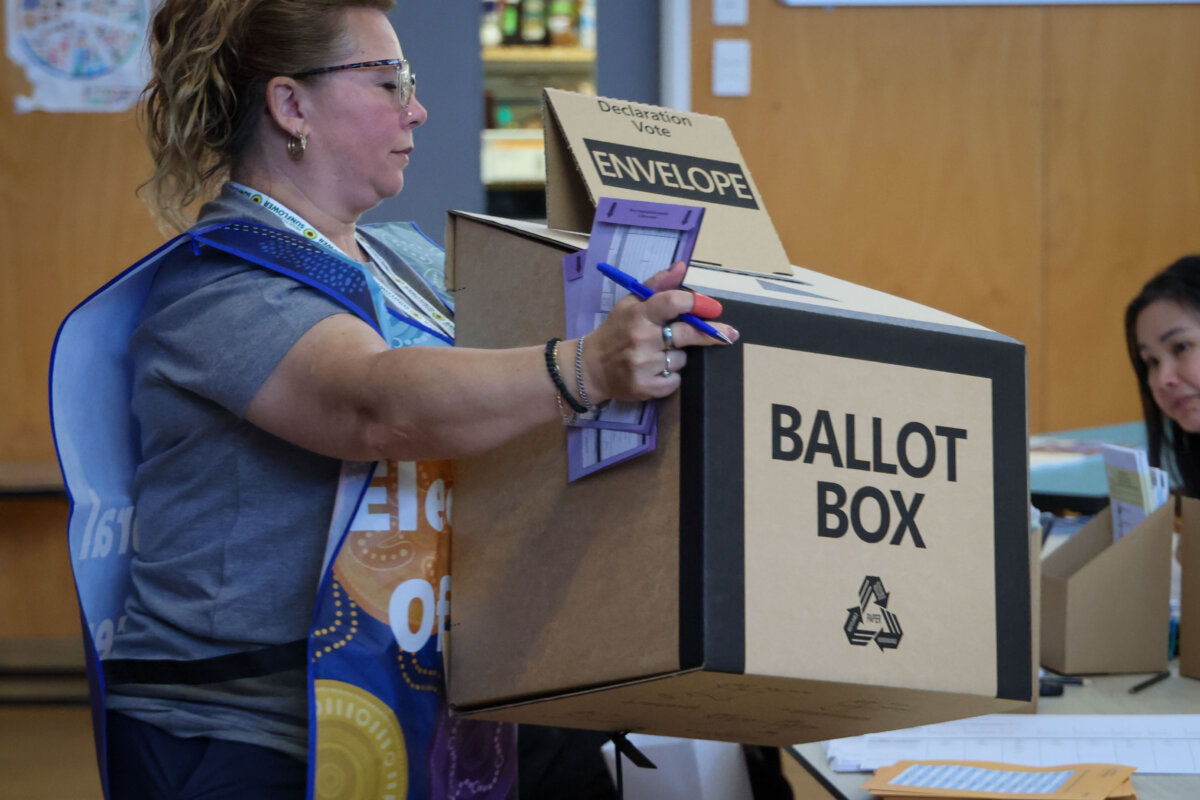 Woodville Gardens School Voting Centre during the South Australian state election in Adelaide, Australia, on March 21, 2026. (AAP Image/Matt Turner)