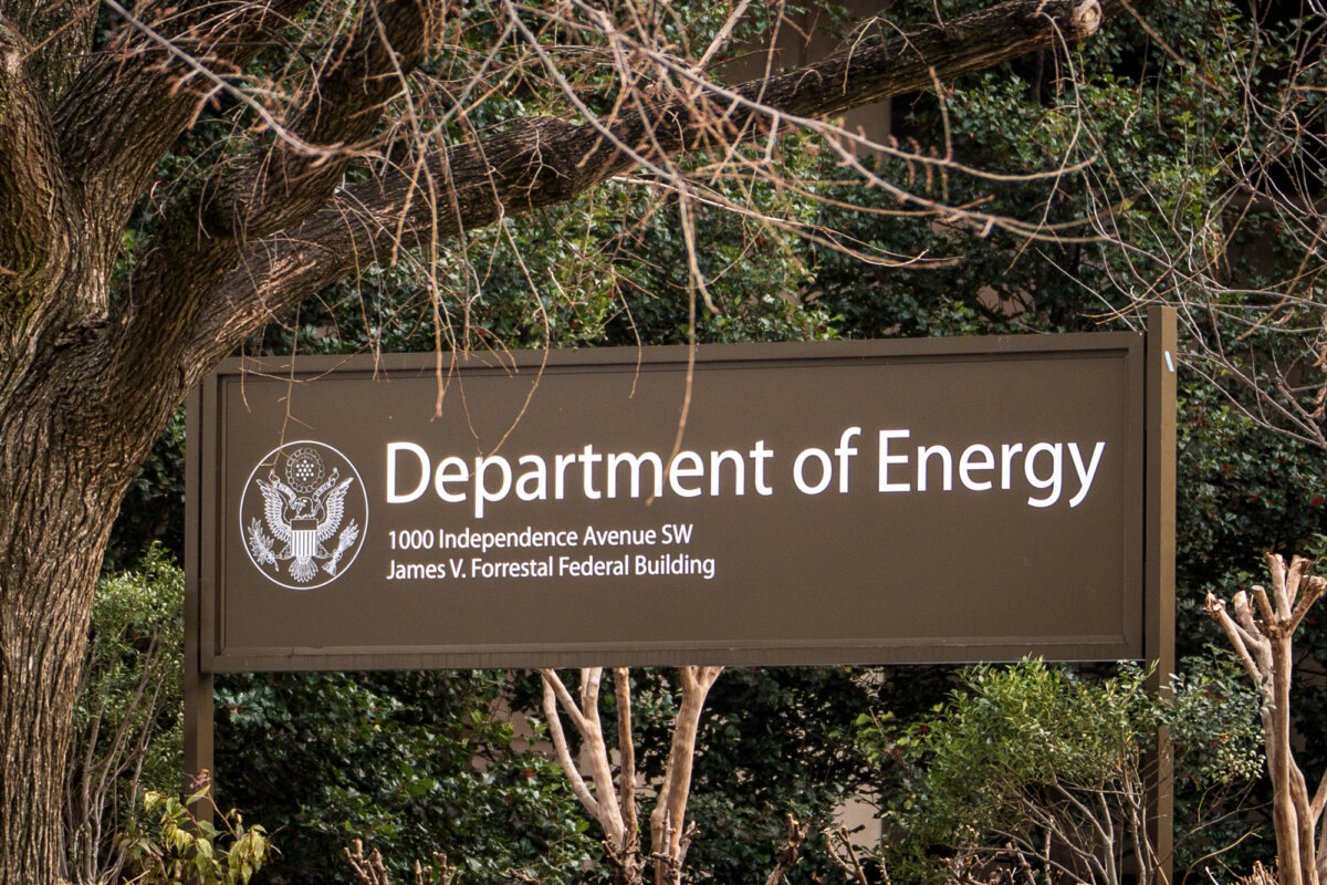 A sign for the Energy Department in Washington on Feb. 17, 2026. (Madalina Kilroy/The Epoch Times)