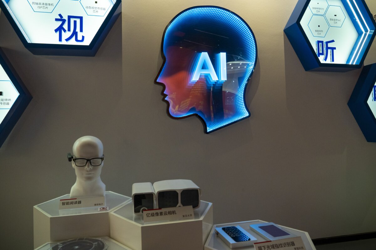 Cutting-edge AI applications are seen on display at the Artificial Intelligence Pavilion of Zhangjiang Future Park during a state-organized media tour in Shanghai on June 18, 2021. (Andrea Verdelli/Getty Images)