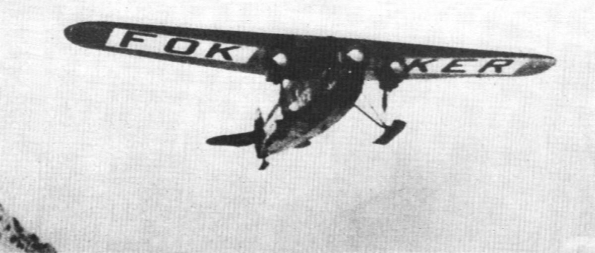 The Fokker F.VII of Richard E. Byrd and Floyd Bennett in flight, which went from Spitsbergen (Svalbard) to the North Pole, returning to its take-off airfield. (Public Domain)