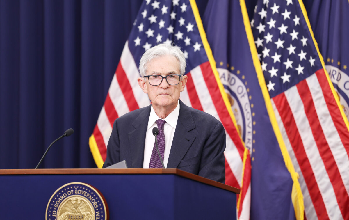 Federal Reserve Chair Jerome Powell speaks during a press conference following the Federal Open Markets Committee meeting at the Federal Reserve in Washington on April 29, 2026. (Anna Moneymaker/Getty Images)