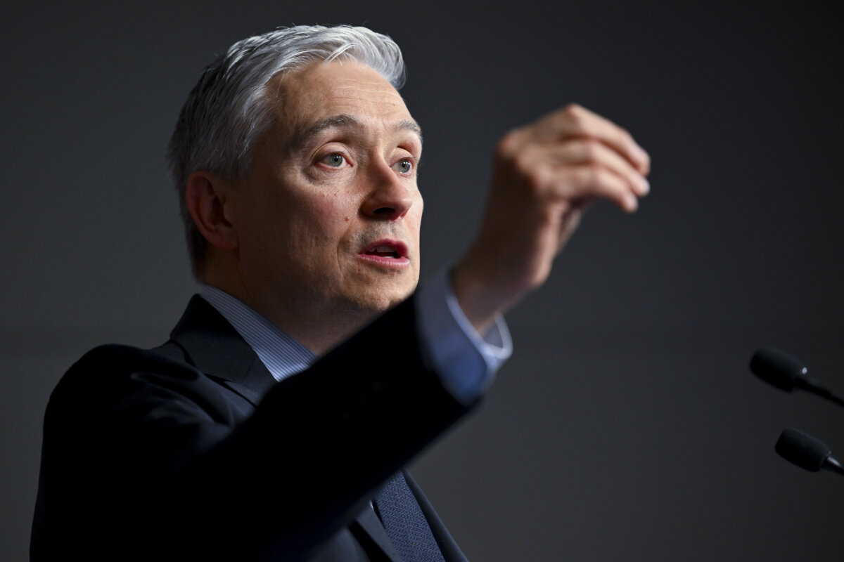Minister of Finance and National Revenue François-Philippe Champagne speaks to members of the media about the spring economic update during a news conference in Ottawa on April 28, 2026. (The Canadian Press/Spencer Colby)