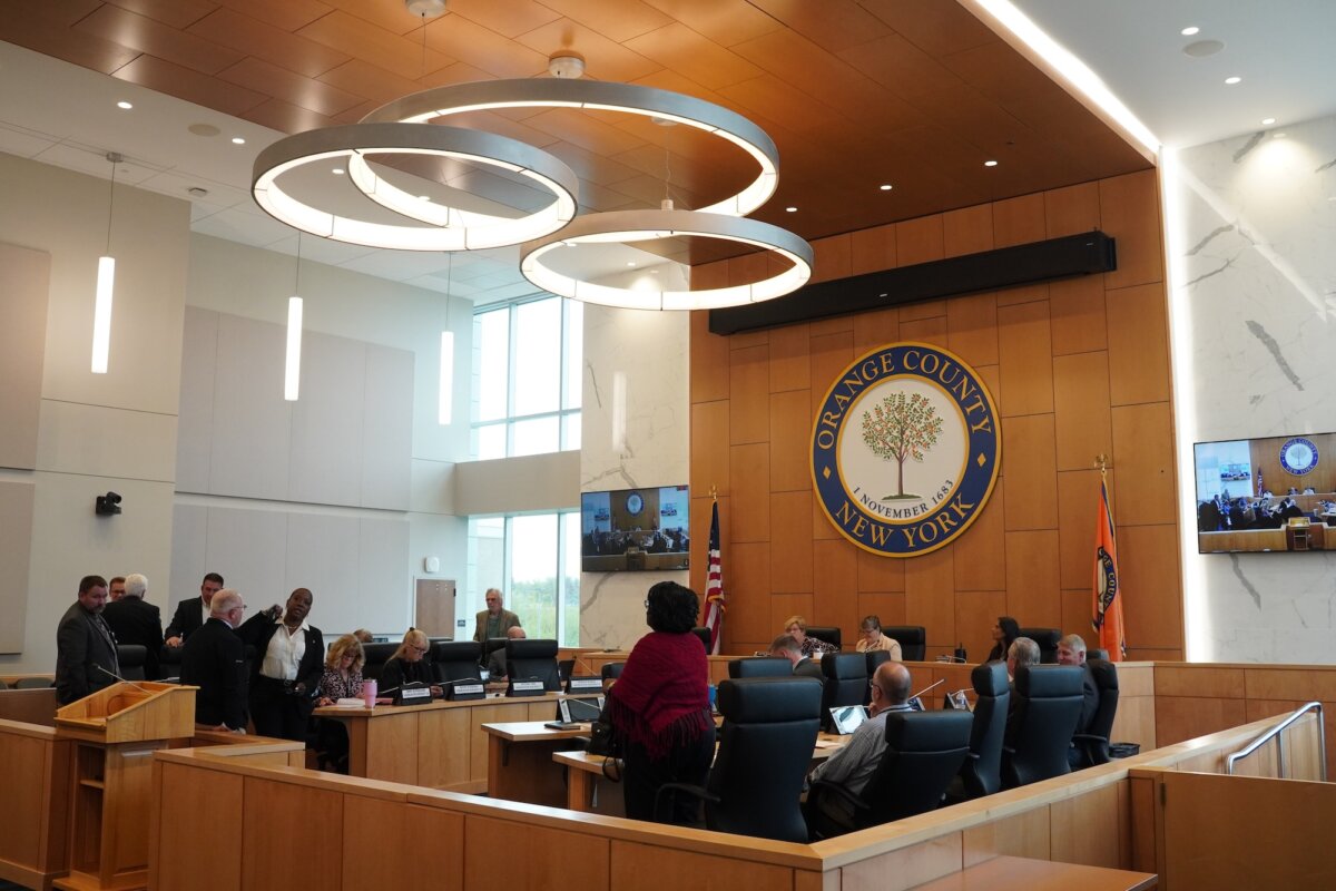 Legislators at the Orange County Government Center in Goshen, N.Y., on April 28, 2026. (Oliver Mantyk/The Epoch Times)