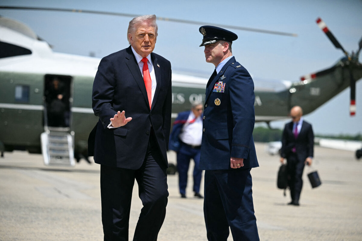 President Donald Trump walks to board Air Force One at Joint Base Andrews in Maryland on May 1, 2026. (Jim Watson/AFP via Getty Images)