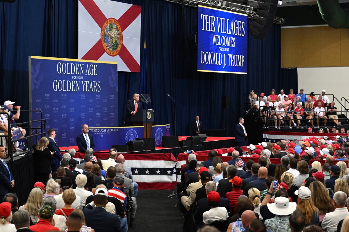 President Donald Trump speaks at The Villages Charter School in The Villages, Fla., on May 1, 2026. (Roberto Schmidt/Getty Images)