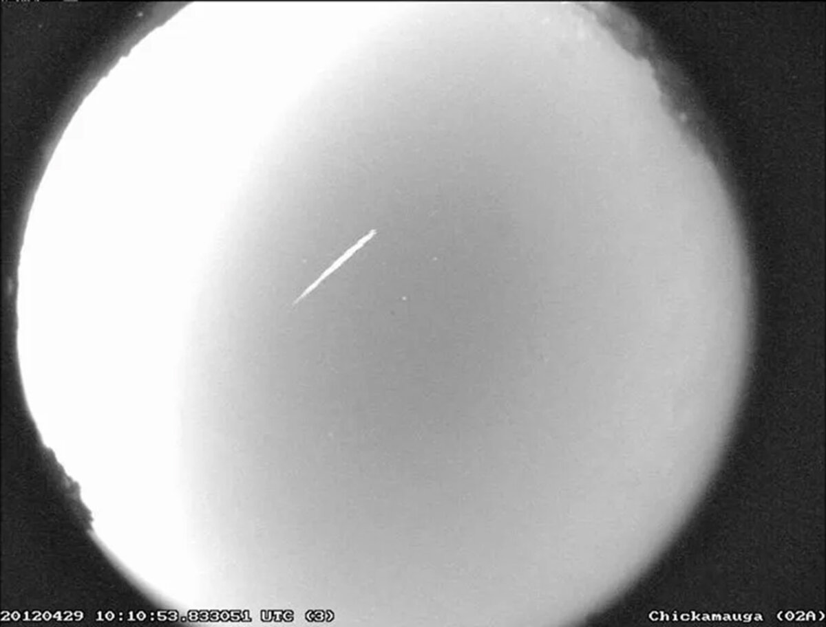 This photo provided by NASA shows an Eta Aquarid meteor streaking over northern Georgia on April 29, 2012. (B. Cooke/Marshall Space Flight Center/NASA via AP)