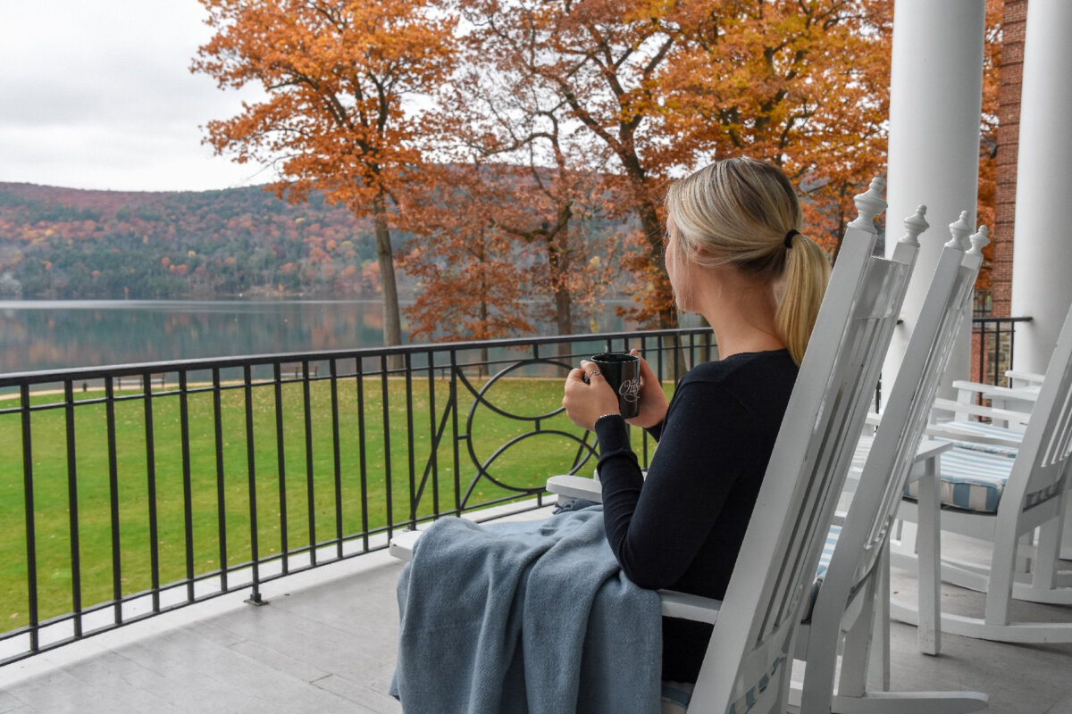 The rocking chairs on the porch at the Otesaga Resort Hotel in Cooperstown, N.Y., provide an excellent spot from which to view Otsego Lake. (The Otesaga Resort Hotel)